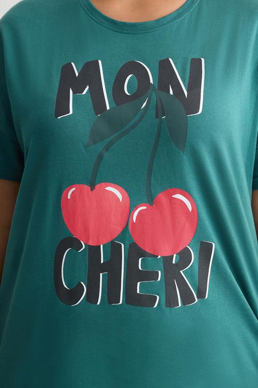 YOURS Plus Size Green 'Mon Cheri' Pyjama Set | Yours Clothing 4