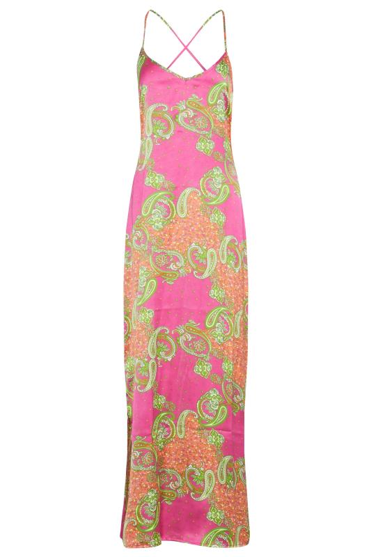 LTS Tall Women's Pink Paisley Print Satin Slip Cami Dress | Long Tall Sally 2