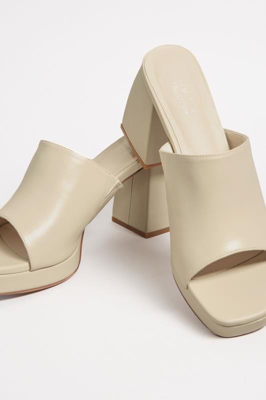 LIMITED COLLECTION Cream Platform Block Mule Sandal Heels In Wide E Fit | Yours Clothing  5