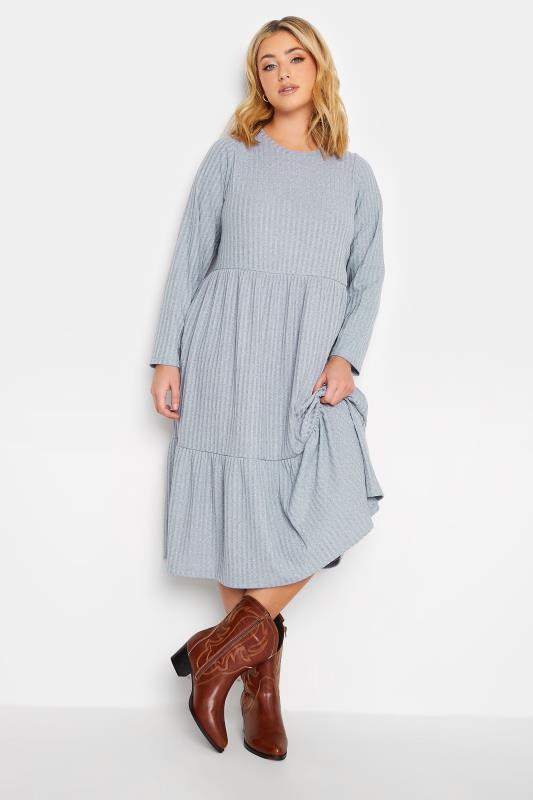 YOURS Plus Size Blue Ribbed Midi Dress | Yours Clothing 2