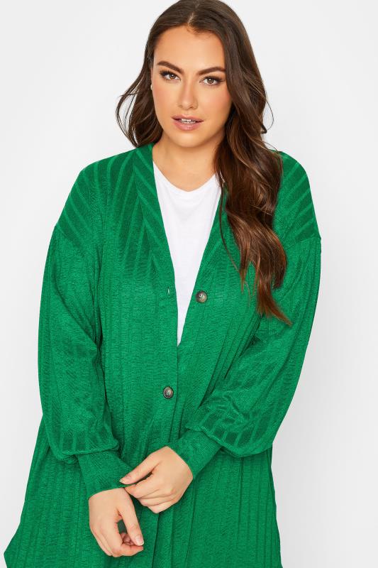 Plus Size Green Textured V-Neck Cardigan | Yours Clothing 4