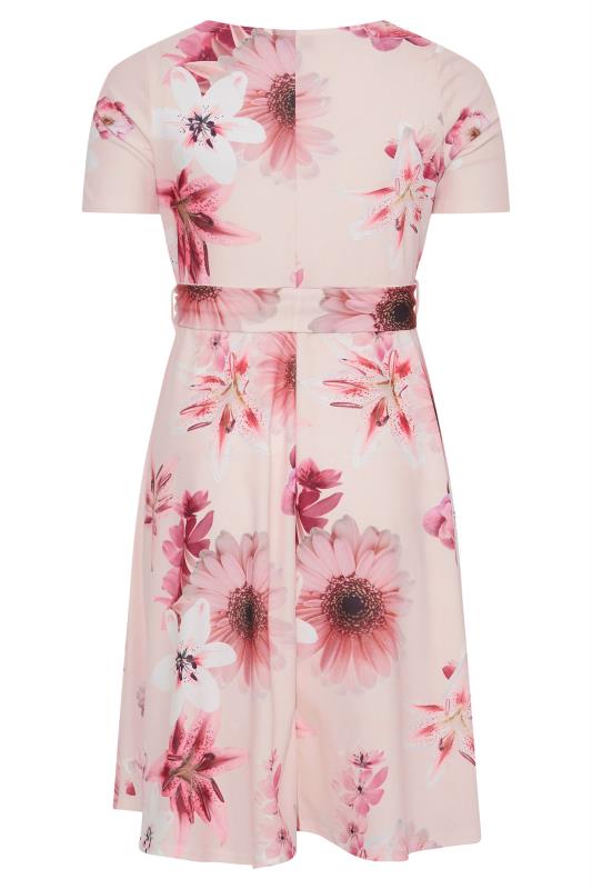 YOURS LONDON Plus Size Pink Floral Print Midi Skater Dress | Yours Clothing 7