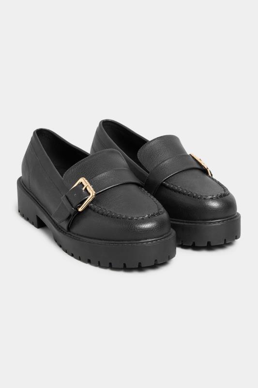 Black Buckle Chunky Loafers In Extra Wide EEE Fit | Yours Clothing 2