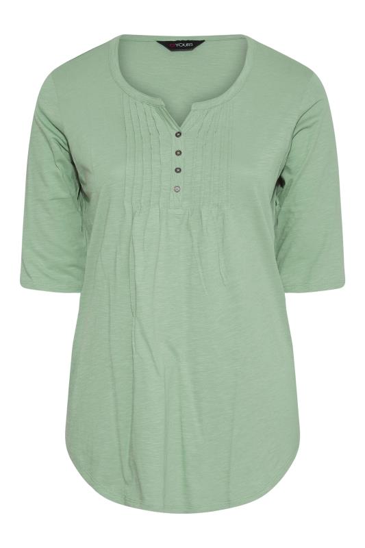 Plus Size YOURS FOR GOOD Sage Green Pintuck Henley Top | Yours Clothing 6