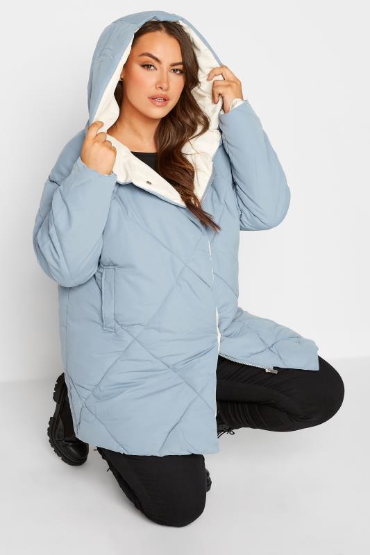 Plus Size Blue Quilted Shawl Collar Coat | Yours Clothing 5