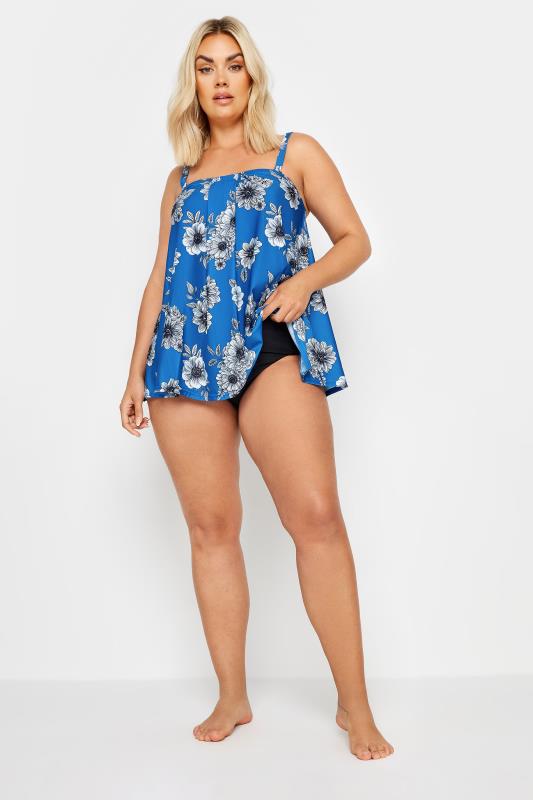 YOURS Plus Size Blue Floral Print Pleated Tankini | Yours Clothing 4