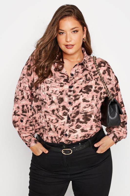 LIMITED COLLECTION Curve Pink Leopard Print Utility Pocket Shirt 2
