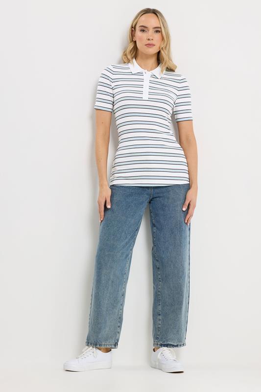 LTS Tall Women's White & Blue Stripe Polo Top | Long Tall Sally 1