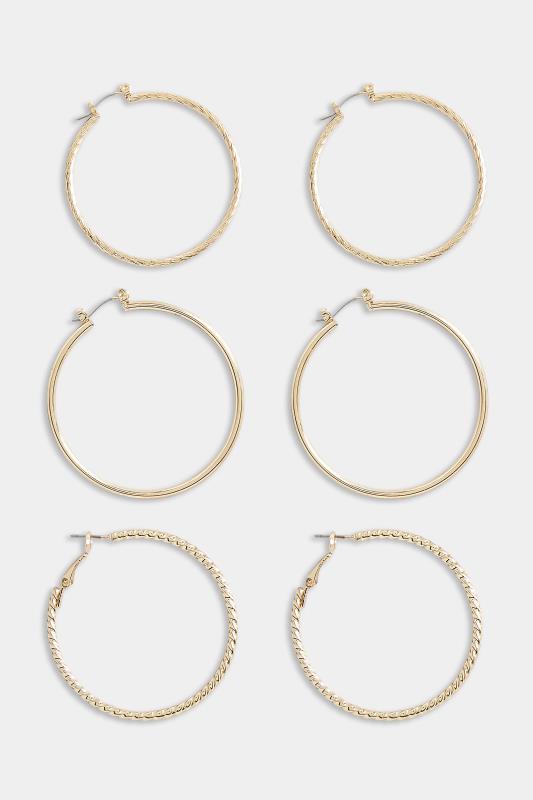 3 PACK Gold Twisted Hoop Earrings | Yours Clothing  2