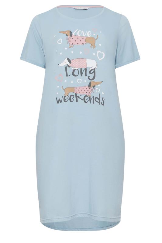 YOURS Plus Size Blue Dog Print 'Long Weekends' Slogan Nightdress 6