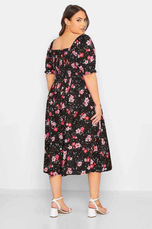 YOURS Plus Size Black Floral Print Shirred Maxi Dress | Yours Clothing 3