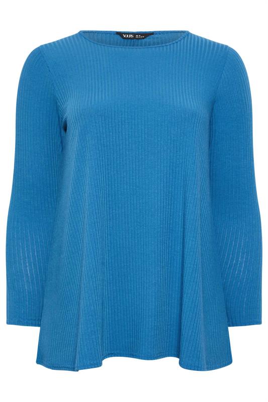 YOURS Plus Size Bright Blue Ribbed Swing T-Shirt | Yours Clothing 5
