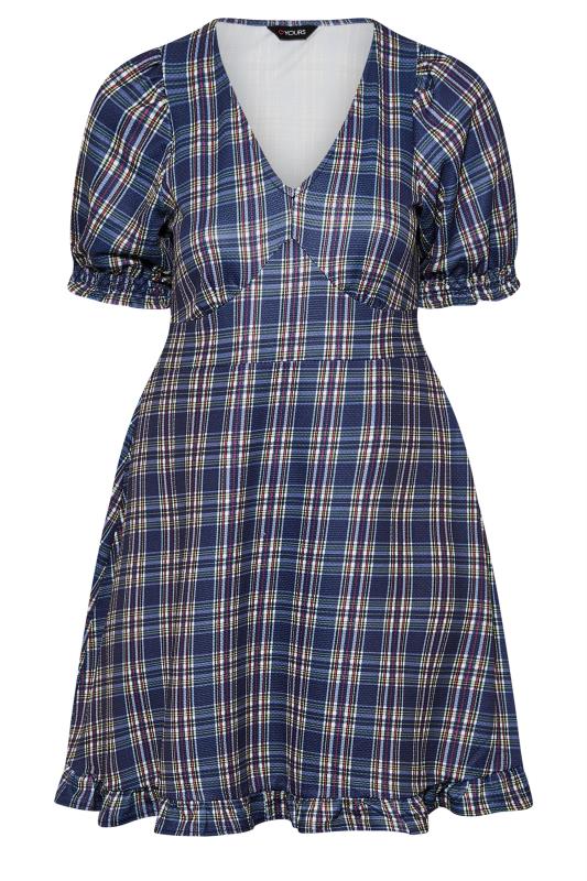 Plus Size Blue Check V-Neck Midi Dress | Yours Clothing 6