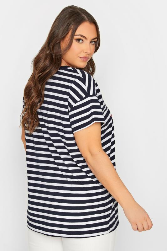 YOURS Plus Size Navy Blue Stripe 'J'adore' T-Shirt | Yours Clothing 4