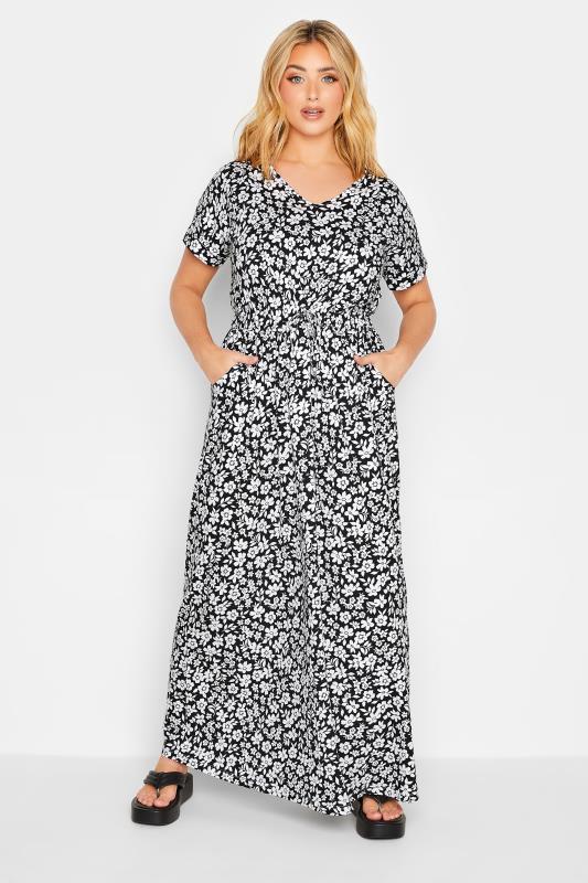 YOURS Plus Size Black Floral Maxi T-Shirt Dress | Yours Clothing 2