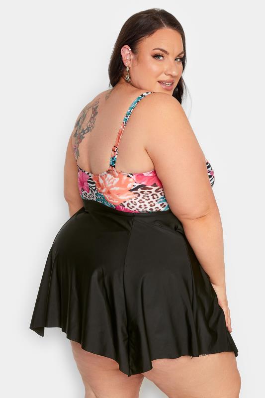 YOURS Curve Plus Size Black Tropical Print Hanky Hem Swimdress | Yours Clothing  5