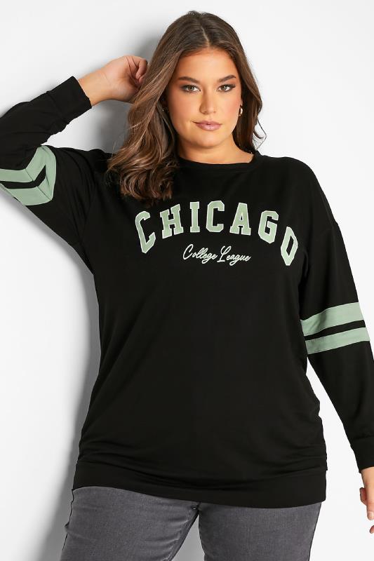 Plus Size Black 'Chicago' Varsity Sweatshirt | Yours Clothing 1