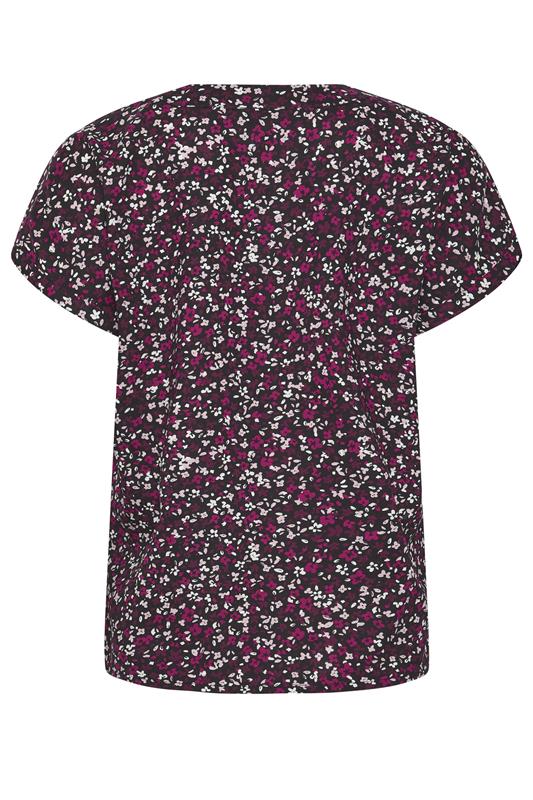 M&Co Berry Purple Ditsy Floral Print Button Front Blouse | M&Co 6