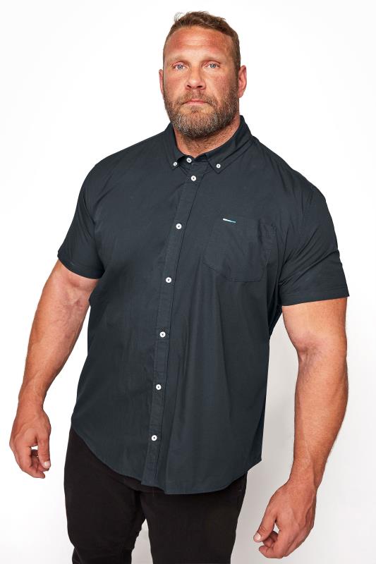 BadRhino Big & Tall Navy Blue Essential Short Sleeve Oxford Shirt 1