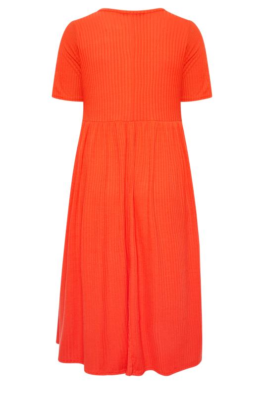 LIMITED COLLECTION Plus Size Orange Ribbed Peplum Midi Dress | Yours Clothing  8