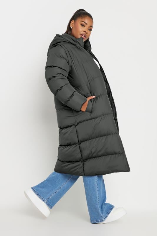 YOURS Plus Size Grey 2 In 1 Padded Longline Puffer Coat Yours Clothing