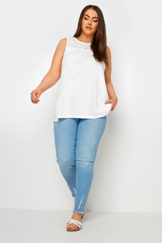YOURS Plus Size White Broderie Anglaise Detail Vest Top | Yours Clothing 2