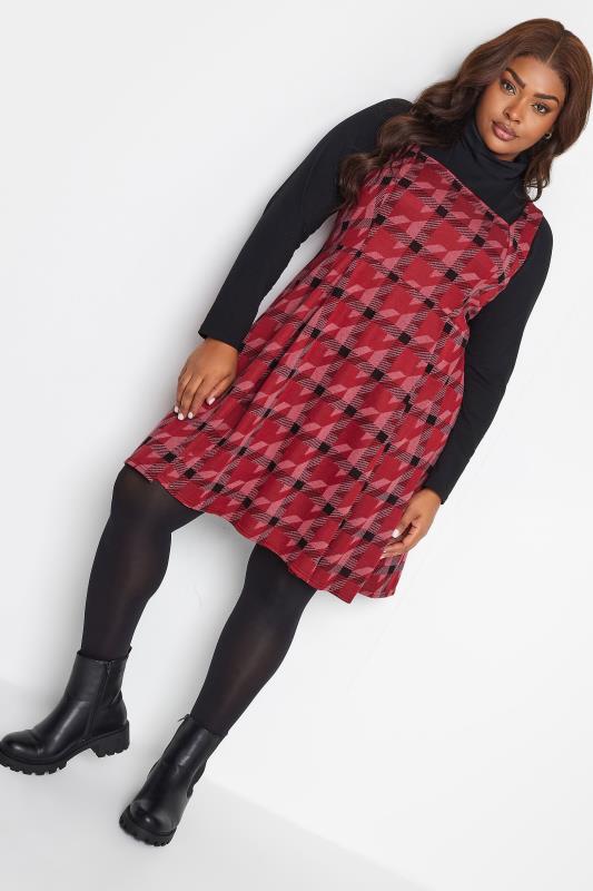 LIMITED COLLECTION Plus Size Red Dogtooth Square Neck Pinafore Dress | Yours Clothing 2