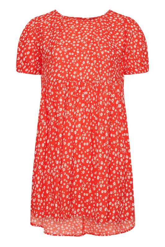 Plus Size Red Daisy Print Dipped Hem Peplum Top | Yours Clothing 4
