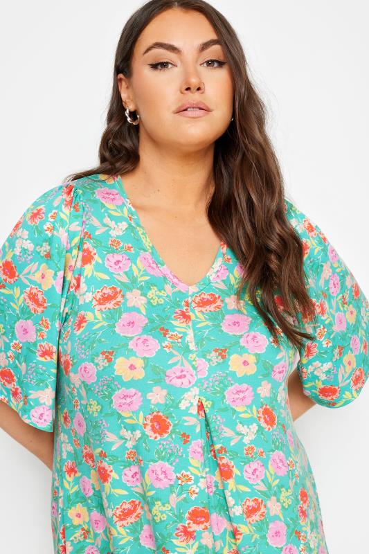 YOURS Plus Size Blue Ditsy Floral Print Swing Top | Yours Clothing 4