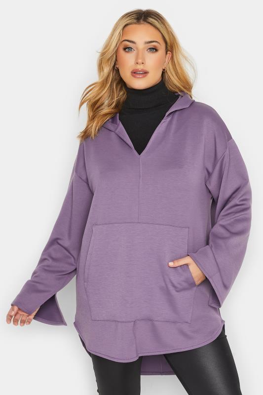 Curve Plus Size Purple V-Neck Jersey Hoodie | Yours Clothing  1