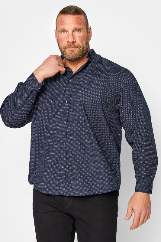 KAM Big & Tall Navy Blue Dobby Print Premium Shirt | BadRhino 1