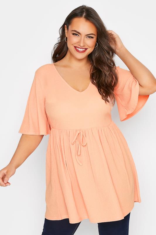 Plus Size  LIMITED COLLECTION Curve Coral Orange Tie Waist Crinkle Top