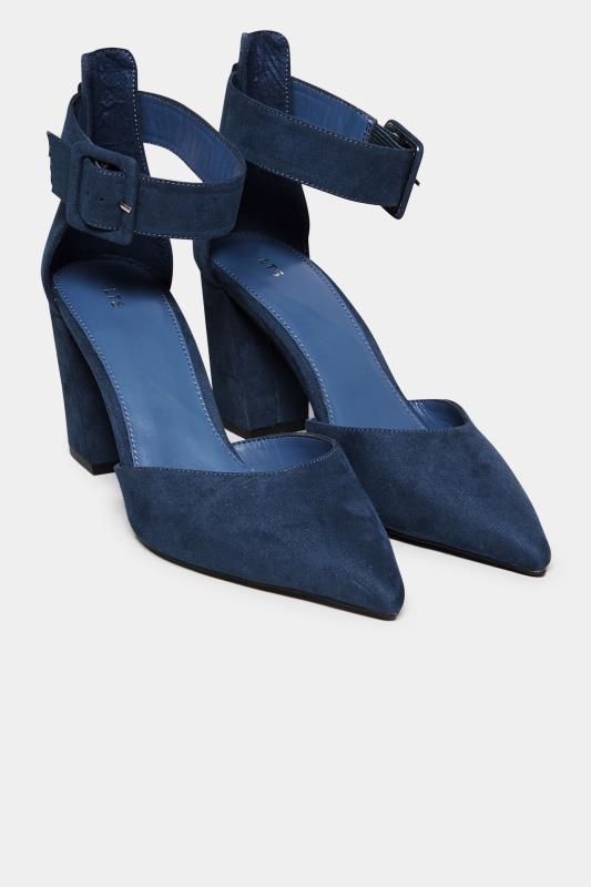 LTS Blue Pointed Block Heel Court Shoes In Standard Fit | Long Tall Sally 2