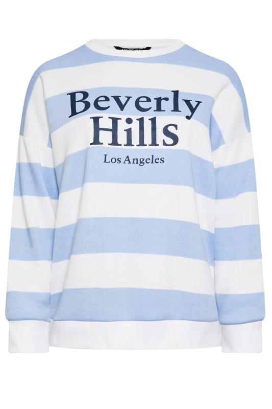 YOURS Plus Size Blue Stripe 'Beverly Hills' Slogan Sweatshirt | Yours Clothing 6