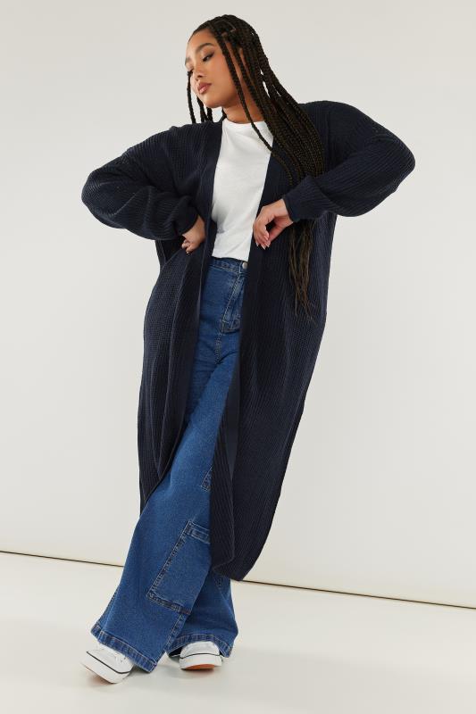Plus Size  YOURS Curve Navy Blue Knitted Maxi Cardigan