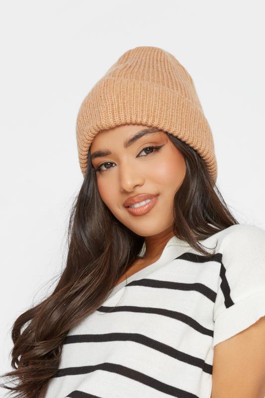 Beige Brown Knitted Soft Touch Beanie Hat 1
