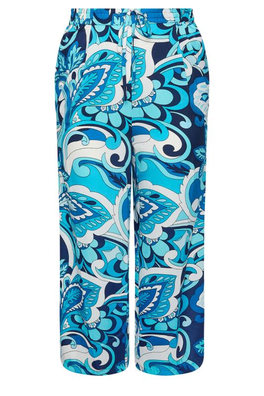 LIMITED COLLECTION Plus Size Blue Abstract Print Drawstring Wide Leg Trousers | Yours Clothing 6