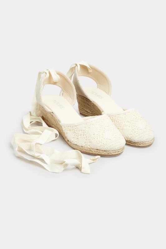 White Crochet Lace Up Espadrille Wedges In Wide E Fit & Extra Wide EEE Fit | Yours Clothing 2