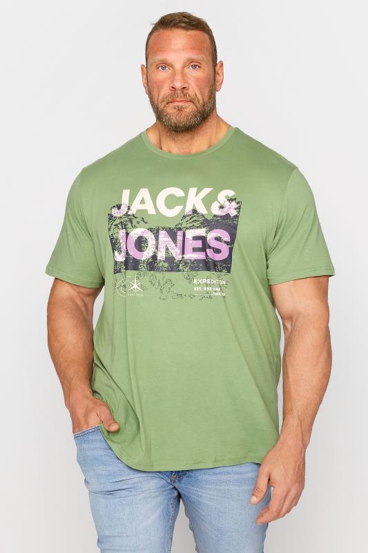 Großen Größen  JACK & JONES Big & Tall Khaki Green Logo Short Sleeve T-Shirt