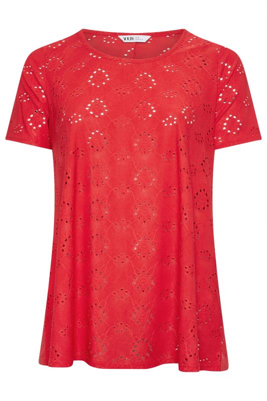 YOURS Plus Size Red Broderie Anglaise Swing T-Shirt | Yours Clothing 5