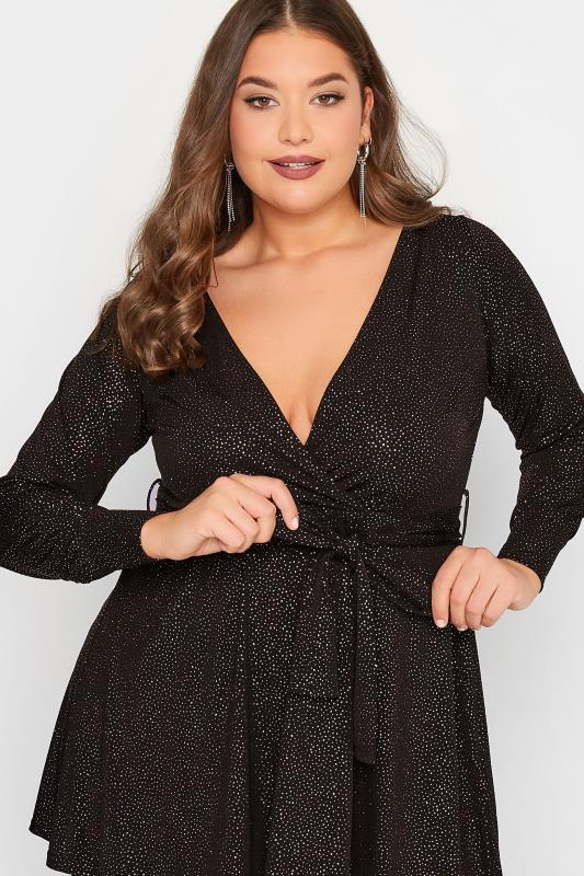 YOURS LONDON Plus Size Black Glitter Party Wrap Top | Yours Clothing 4