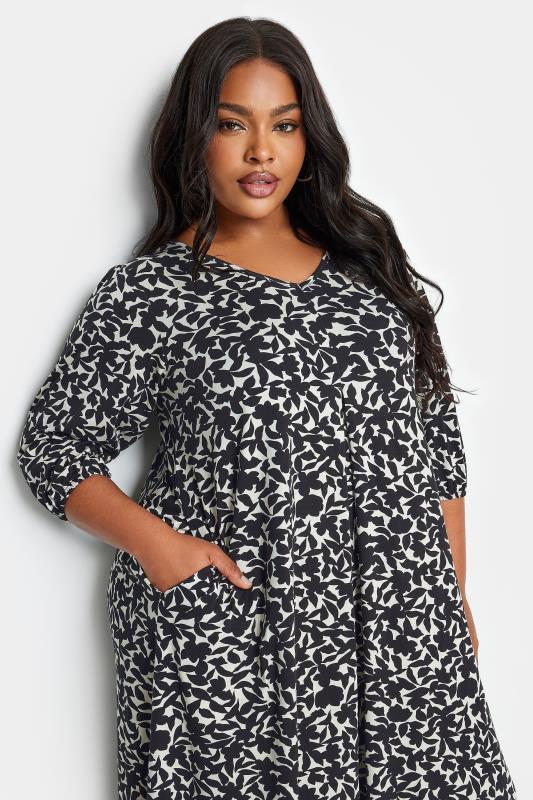 YOURS Plus Size Black & White Floral Print Swing Maxi Dress | Yours Clothing 4