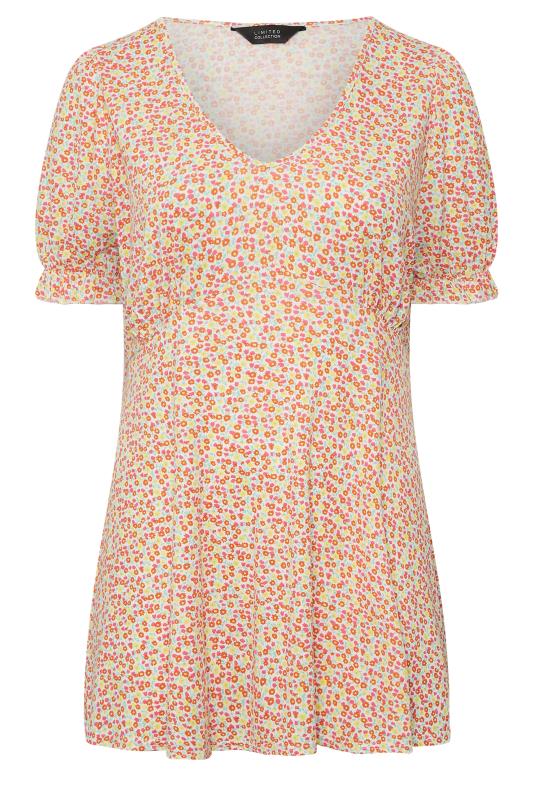 YOURS Plus Size Yellow Ditsy Floral Frill Sleeve Top | Yours Clothing 6