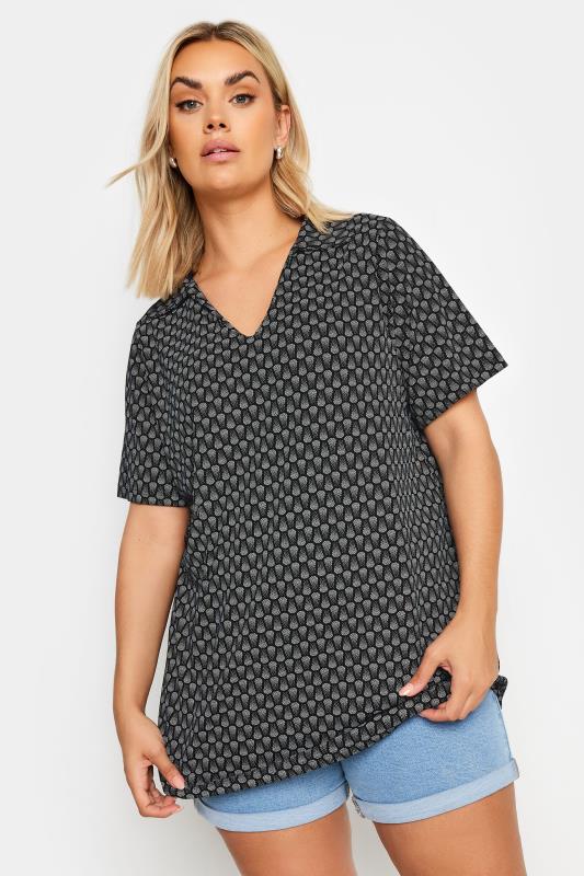 YOURS Plus Size Black Abstract Print Swing Top | Yours Clothing  1