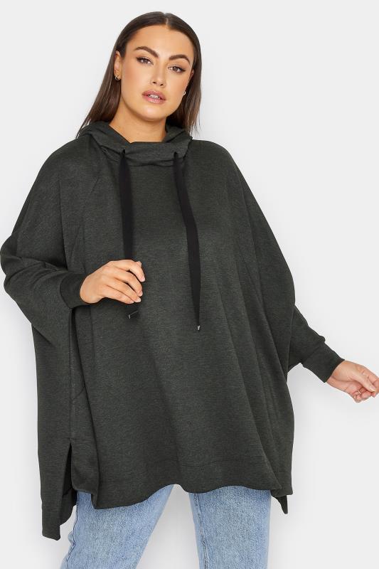 YOURS LUXURY Plus Size Charcoal Grey Tie Detail Oversized Hoodie | Yours Clothing 2