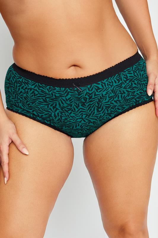 YOURS 5 PACK Curve Green Leaf Print Full Briefs | Yours Clothing 2