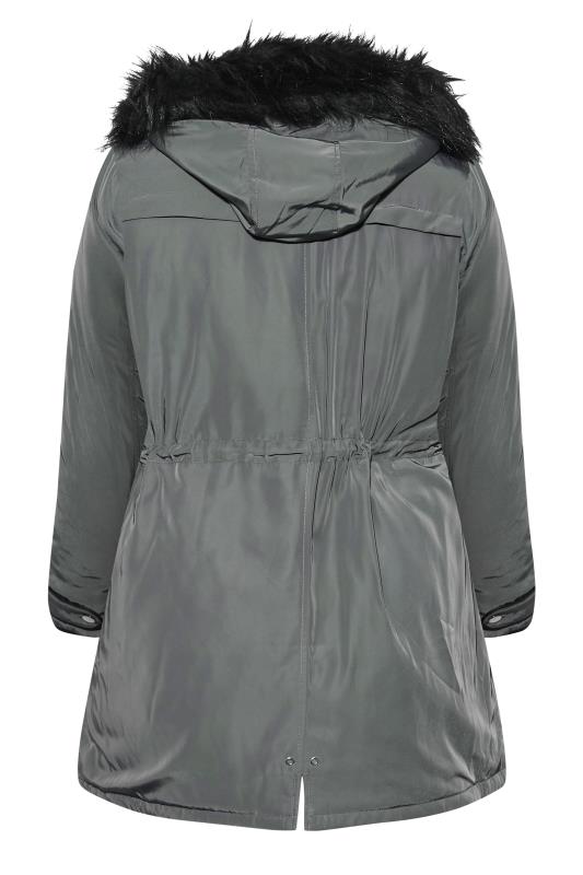 Plus Size Grey Plush Fur Trim Parka Coat | Yours Clothing 7