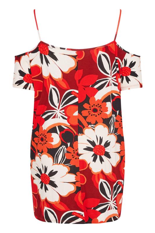 Plus Size Red Tropical Print Cold Shoulder Top | Yours Clothing  7