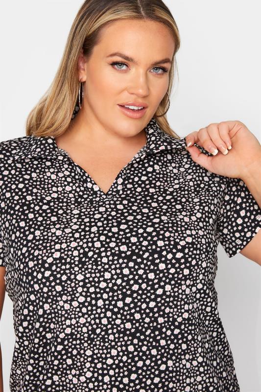 Plus Size Black Ditsy Polo Neck Top | Yours Clothing 4