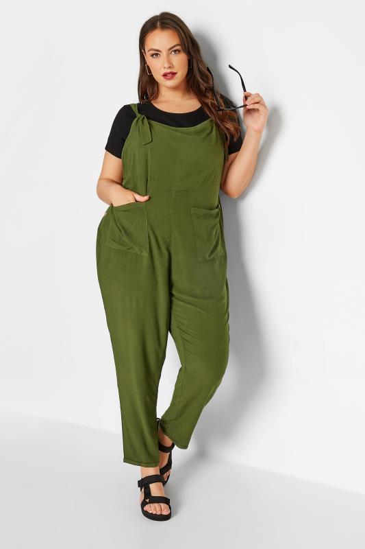 LIMITED COLLECTION Curve Khaki Green Pocket Dungarees_B.jpg
